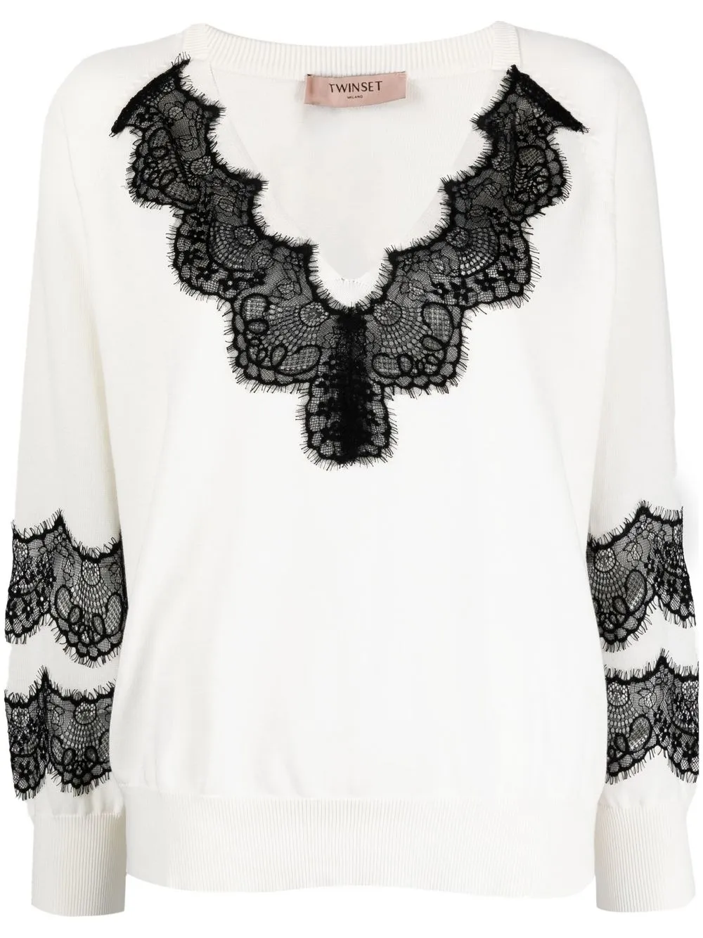 

TWINSET lace-trim V-neck jumper - White