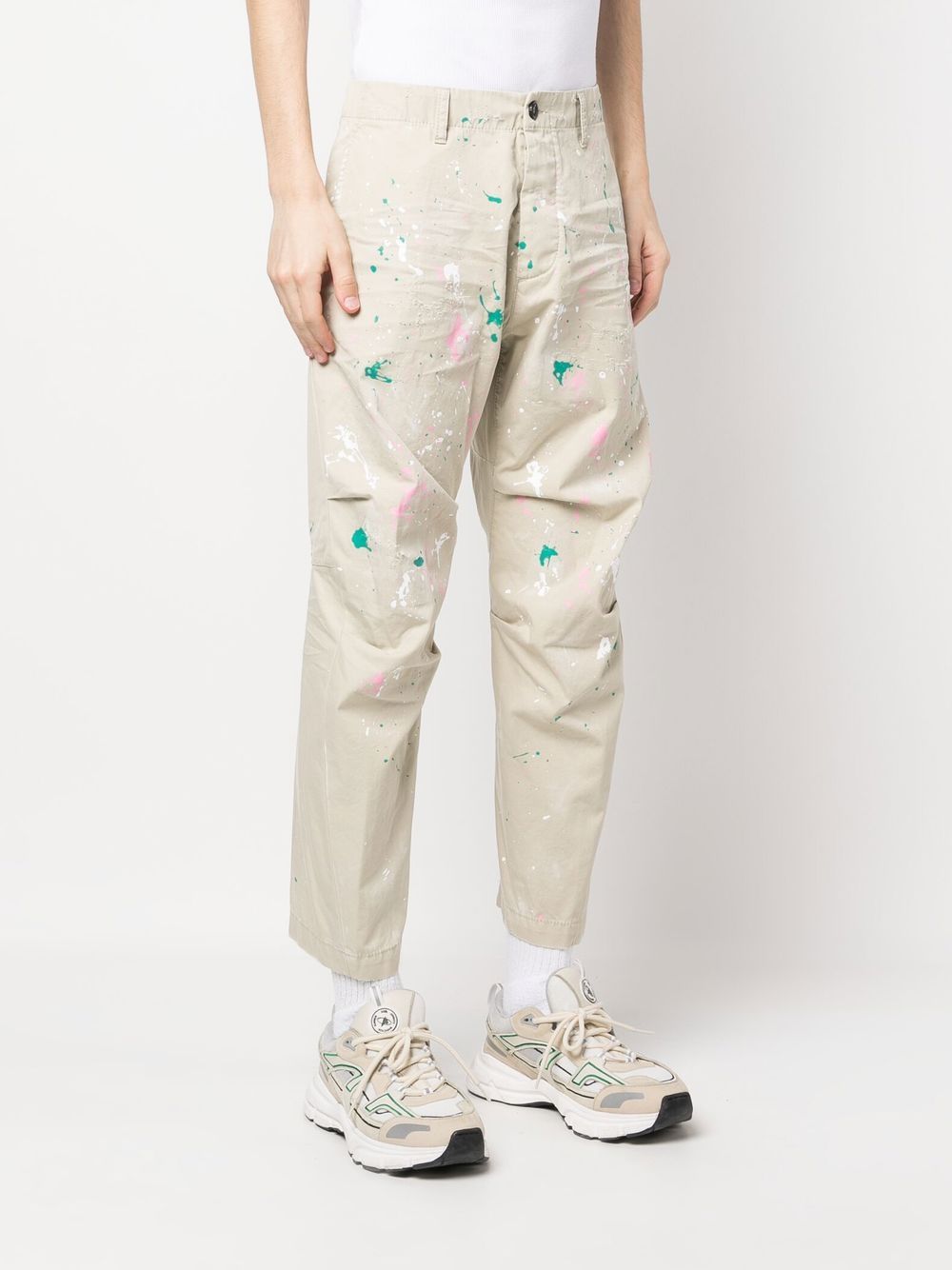 paint-splatter print detail trousers