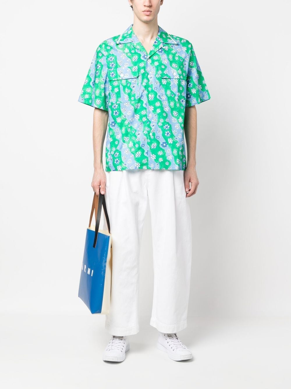 Shop Marni Floral-print Short-sleeved Shirt In Green