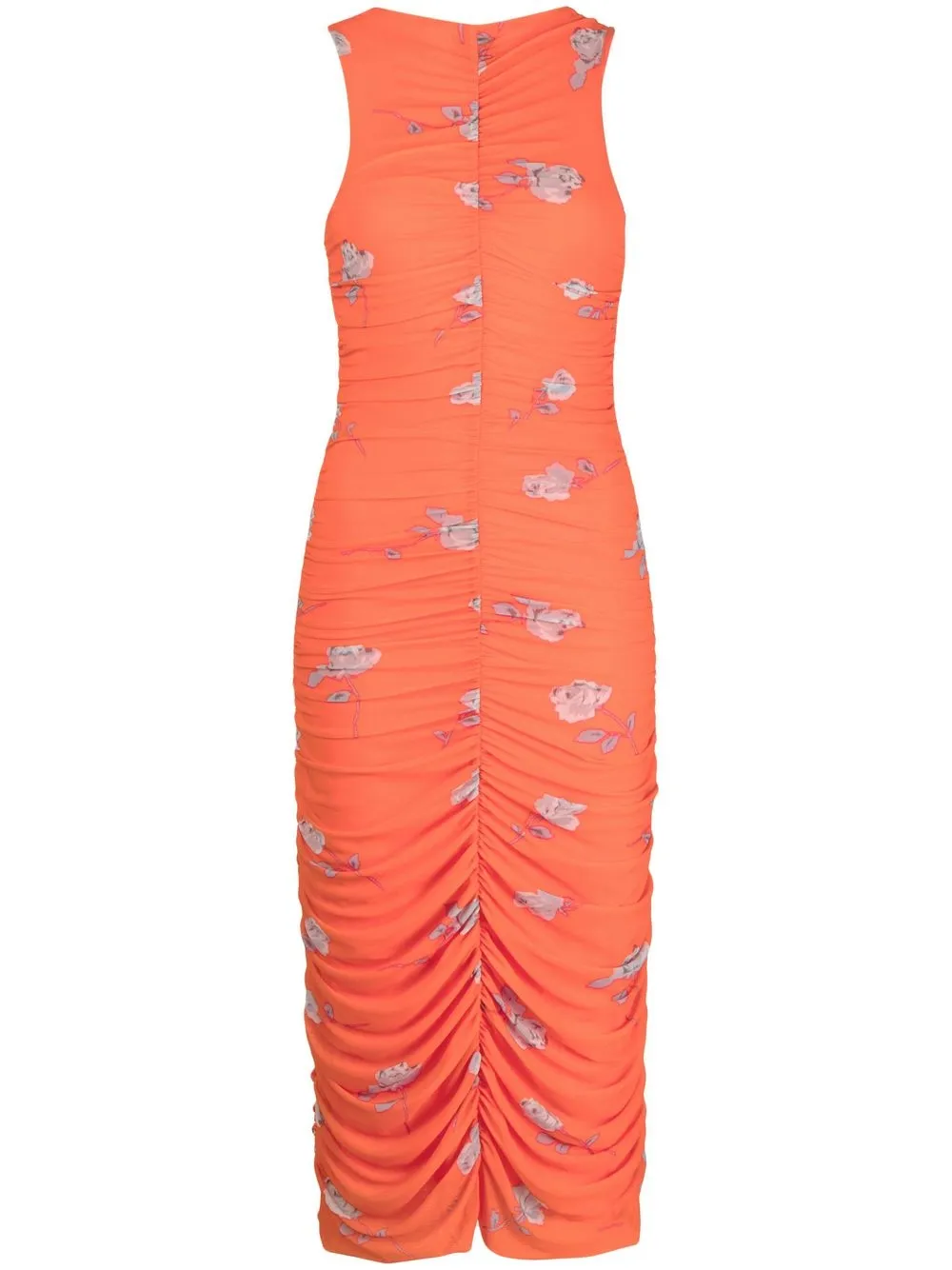 

GANNI floral-print ruched midi dress - Orange