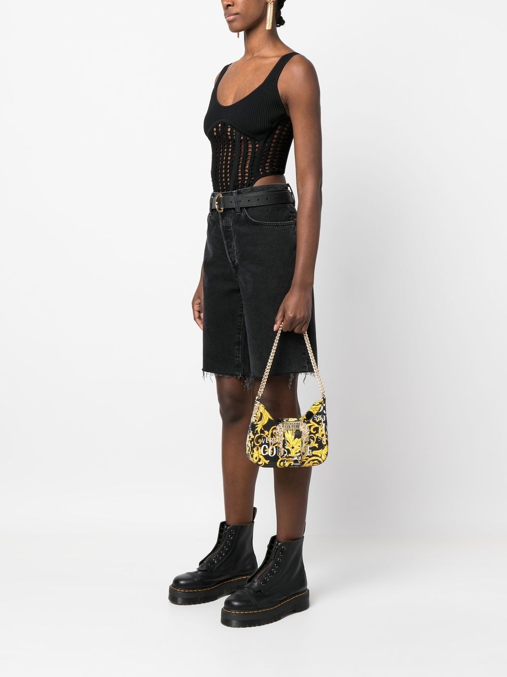 Shop Versace Jeans Couture Couture-print Shoulder Bag In Black