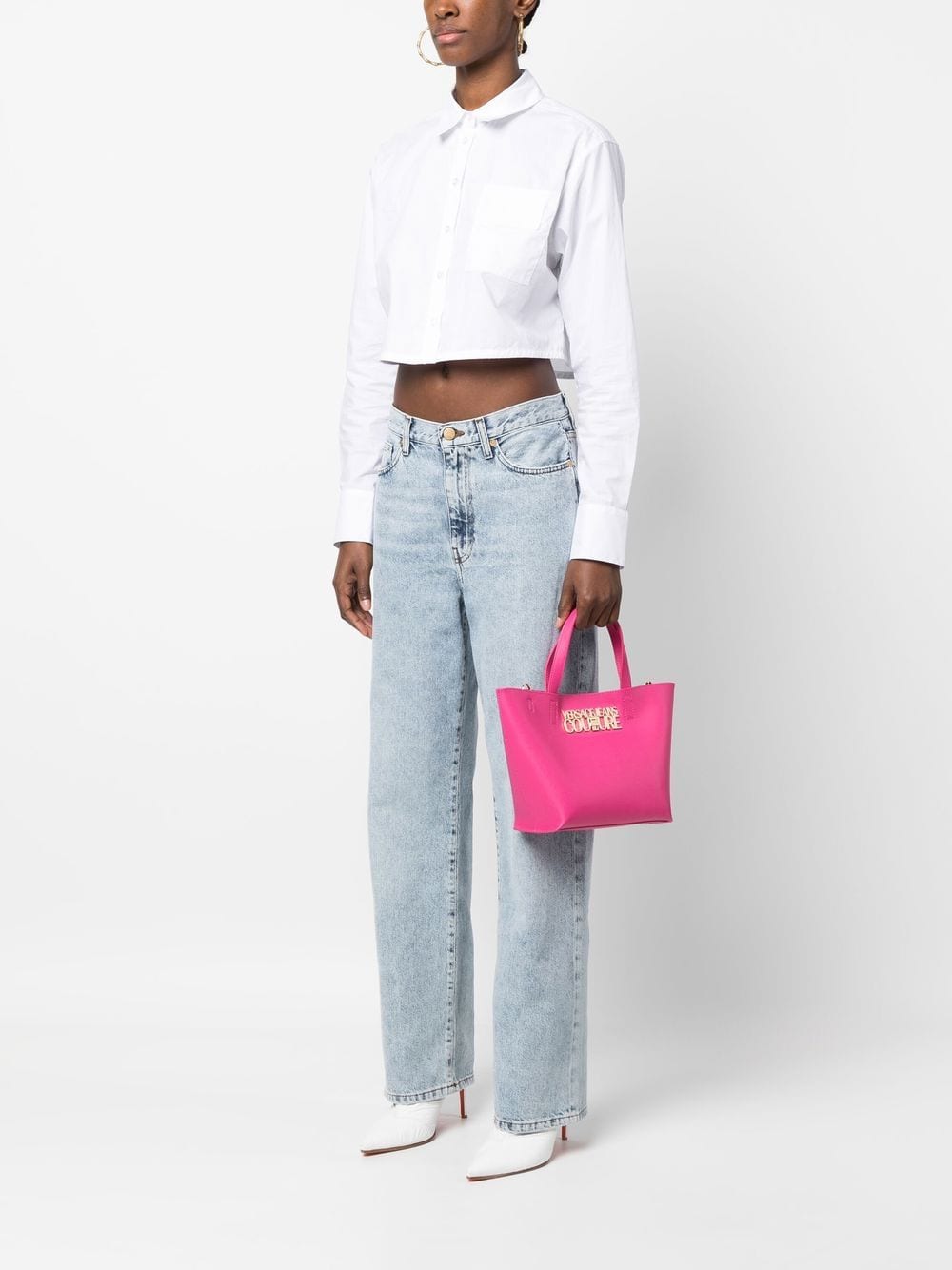 Versace Jeans Couture Shopper met logoplakkaat - Roze