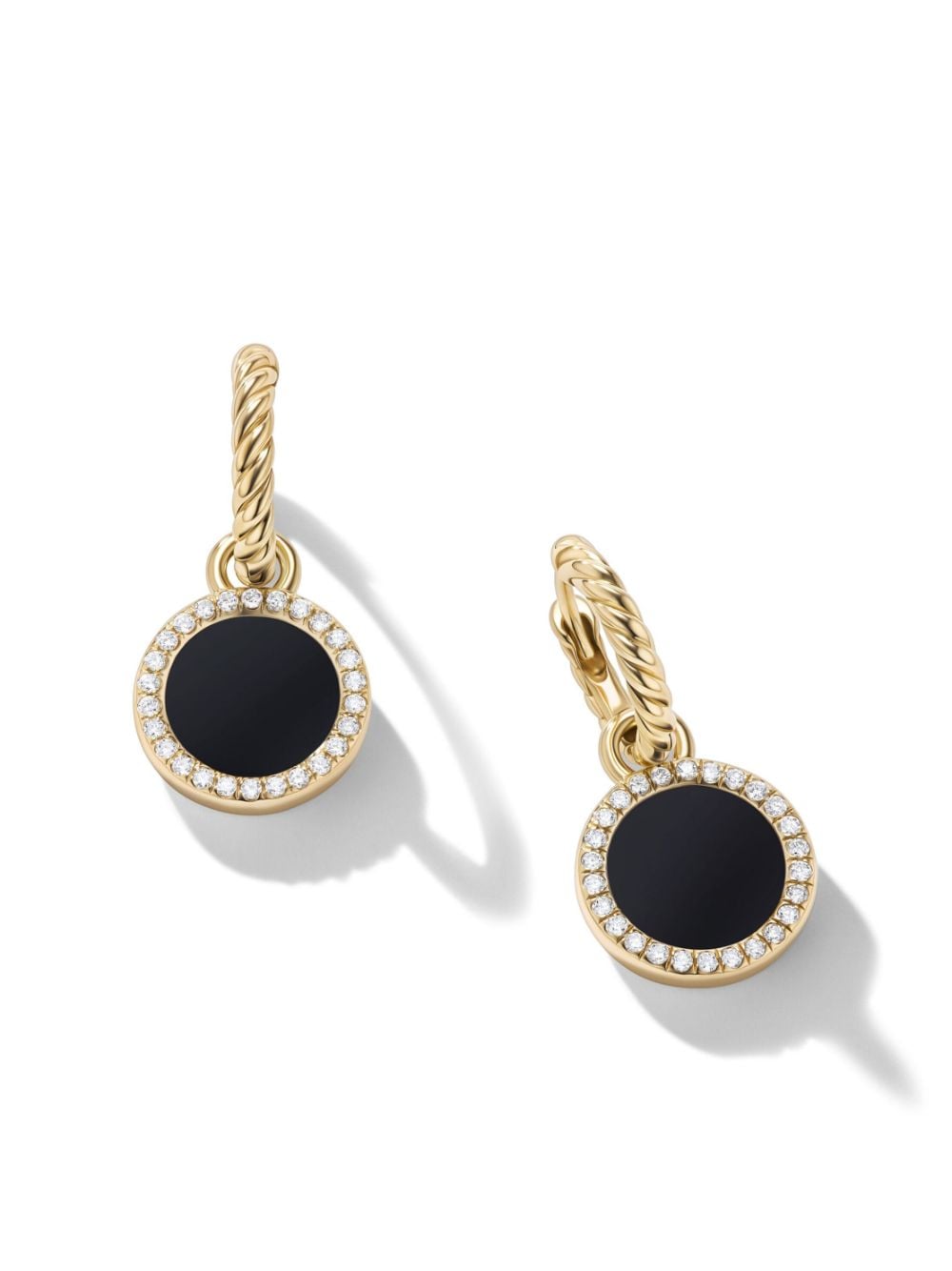 Shop David Yurman 18kt Yellow Gold Petite Dy Elements Onyx Diamond Drop Earrings