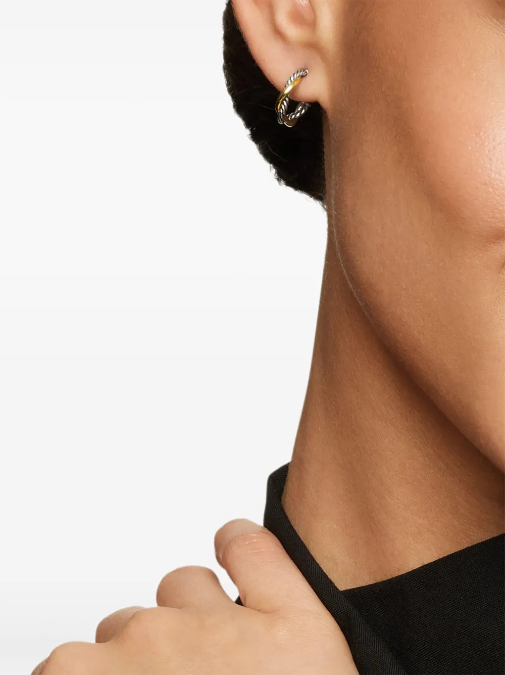 David Yurman 14kt yellow gold and sterling silver Petite Infinity huggie hoops earrings (3mm) | Image 2