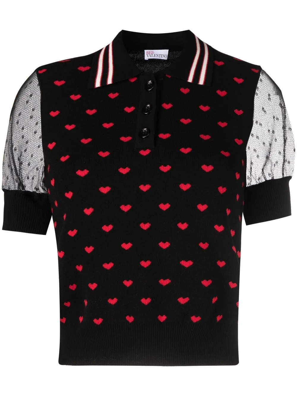 

RED Valentino playera tipo polo con corazones estampado - Negro