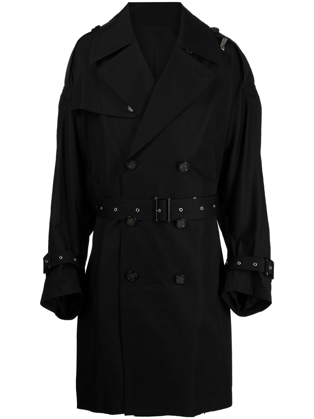 Shop Takahiromiyashita The Soloist Decorative-zip Belted Trench Coat In Schwarz