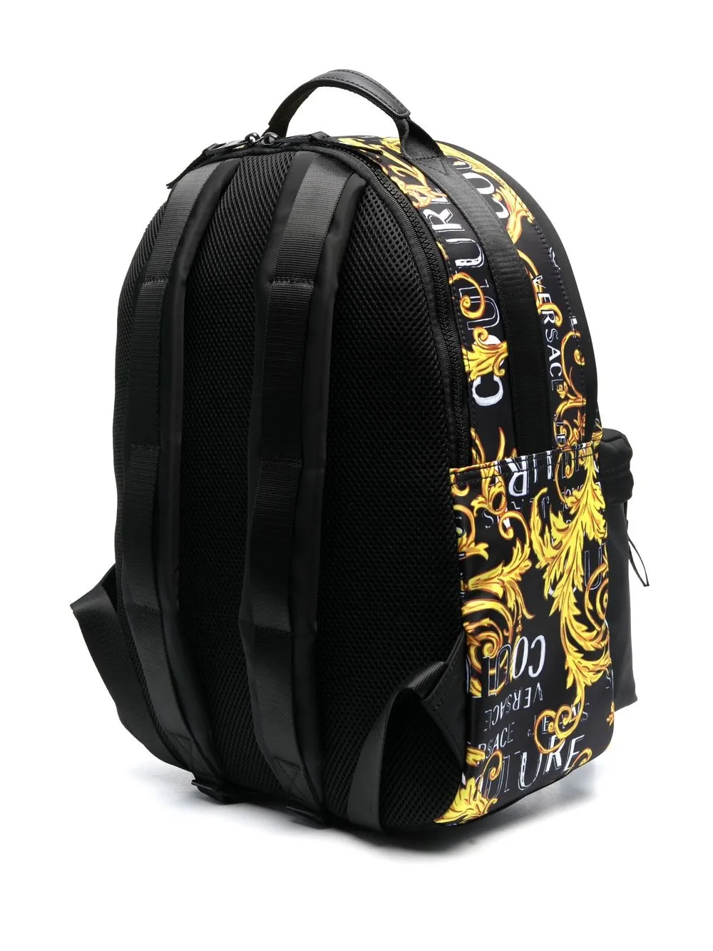 Shop Versace Jeans Couture Baroque Pattern-print Zip-up Backpack In Black