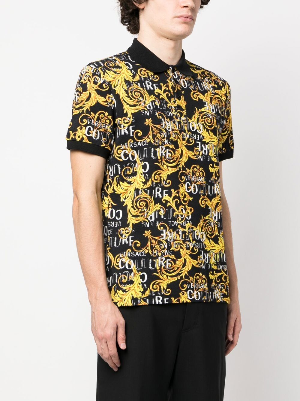 Shop Versace Jeans Couture Baroque-print Polo Shirt In Black