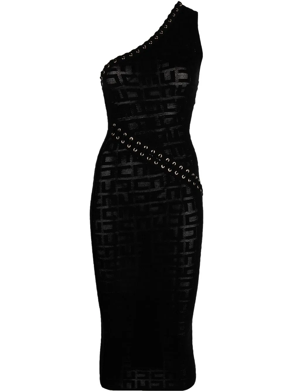 

Elisabetta Franchi monogram-knit one-shoulder midi dress - Black