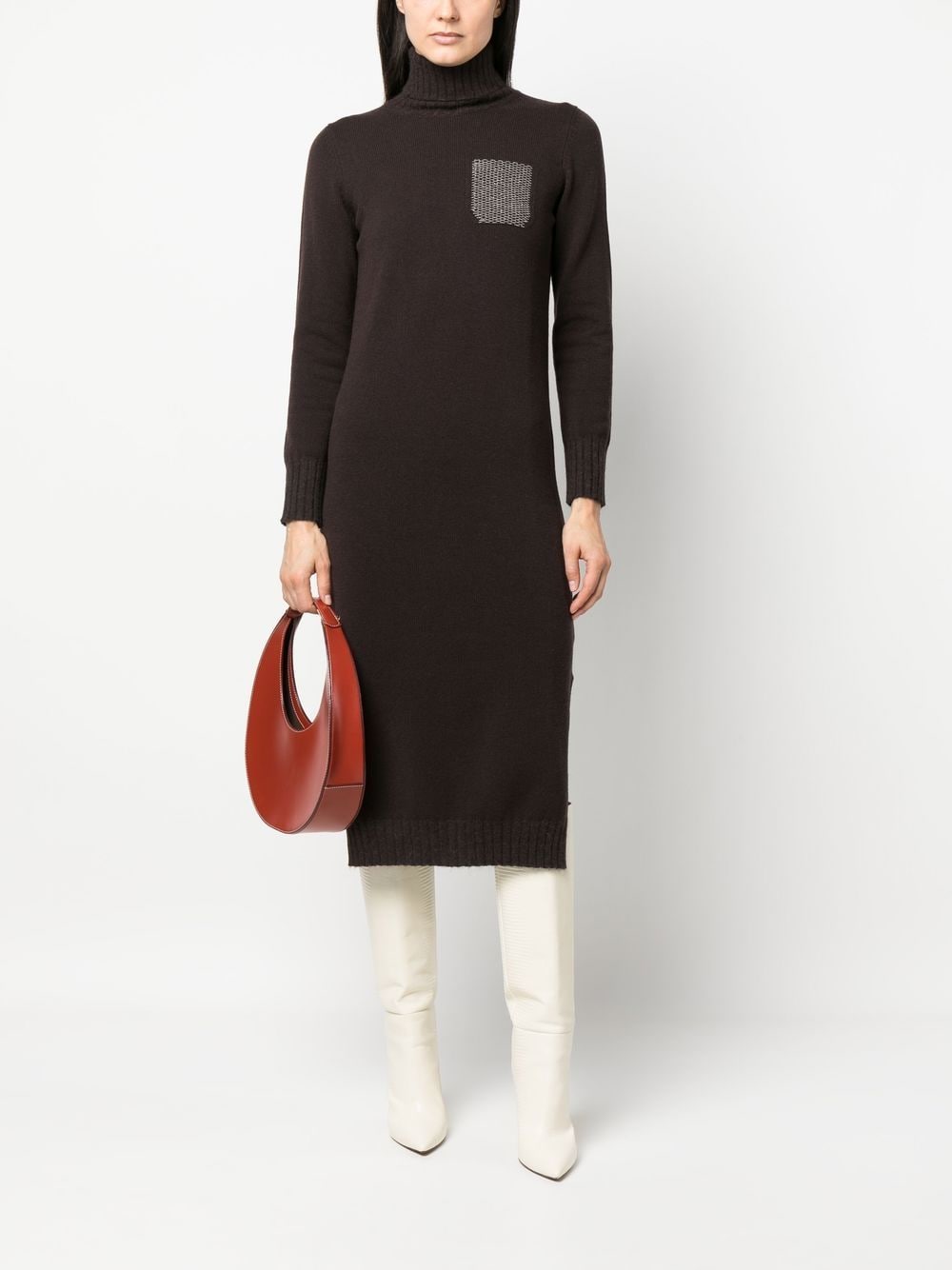 Shop Peserico Chunky Ribbed Knit Dress In Brown