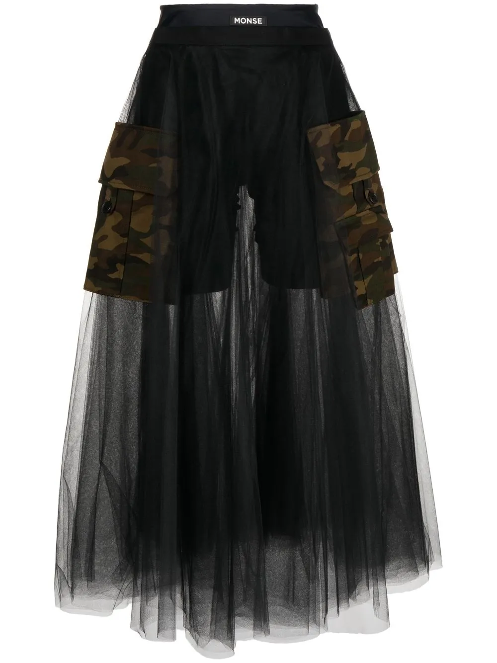 

Monse tulle camouflage-pocket midi skirt - Black