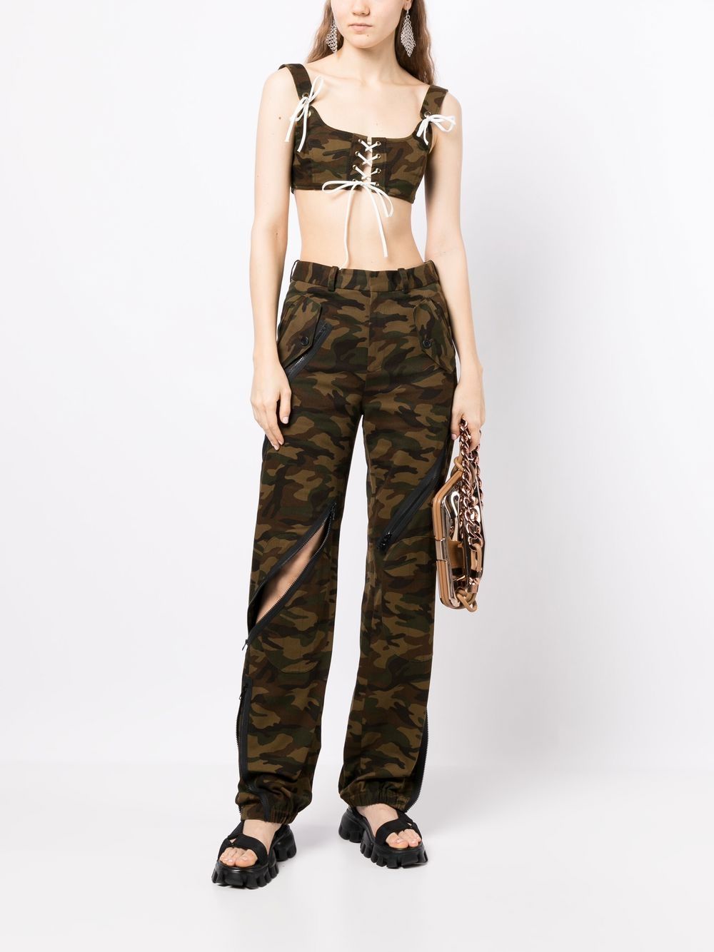 Shop Monse Camouflage Zip-detail Trousers In Green