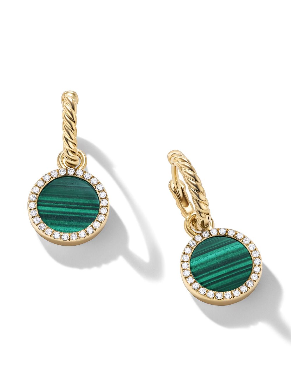 Shop David Yurman 18kt Yellow Gold Petite Dy Elements Malachite Diamond Drop Earrings