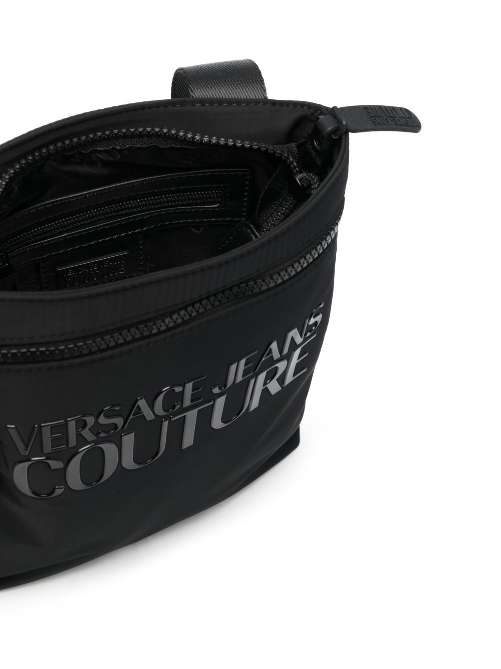 Shop Versace Jeans Couture Logo-print Zip-up Messenger Bag In Black