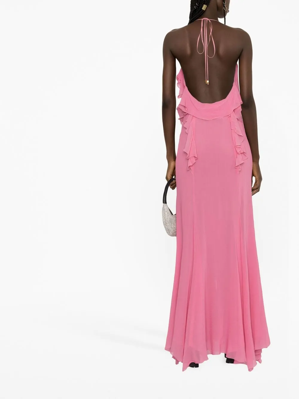 Blumarine Halter Neck Ruffled Gown In Pink