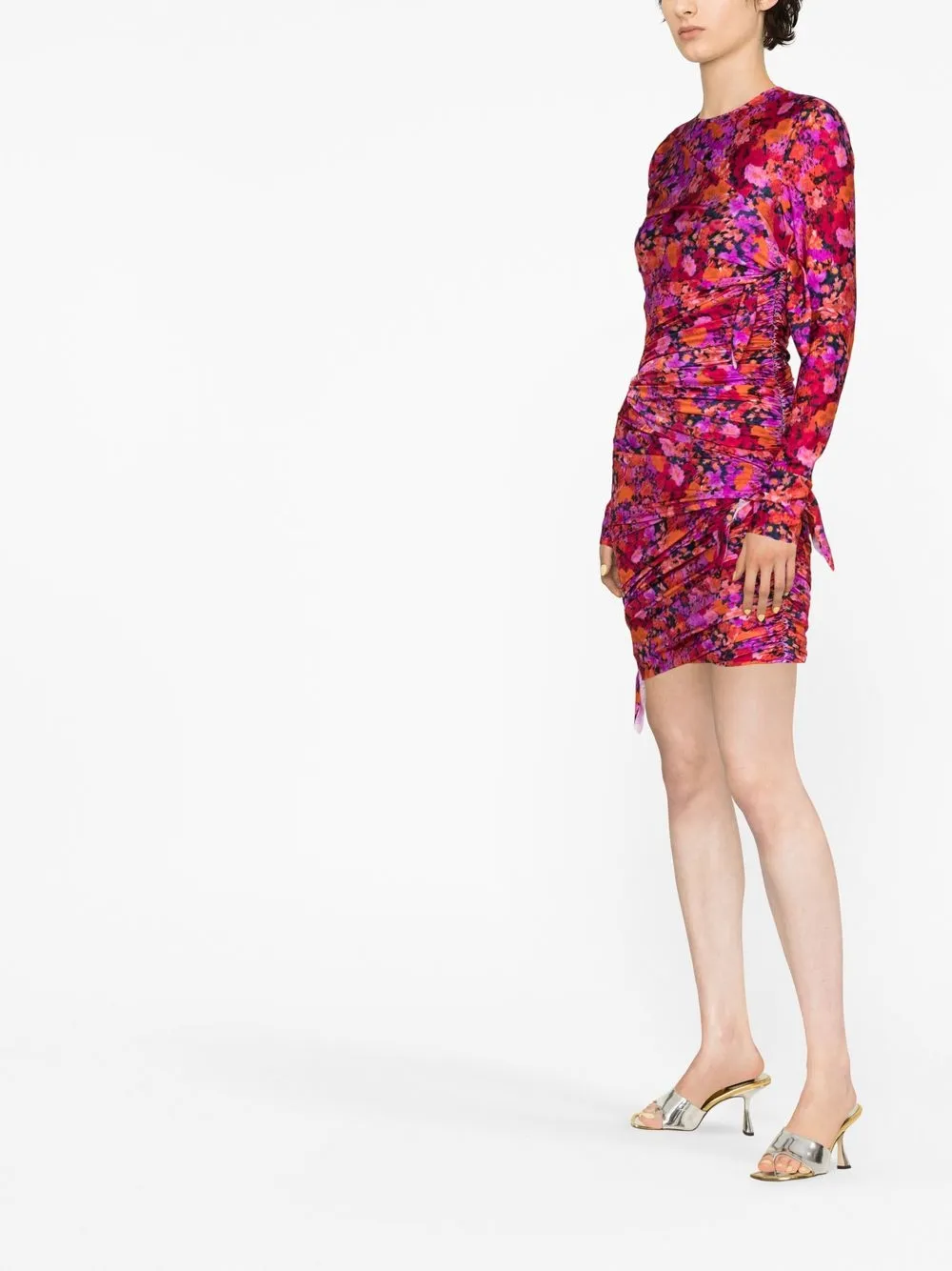 Shop Philosophy Di Lorenzo Serafini Floral-print Ruched Minidress In 橘色