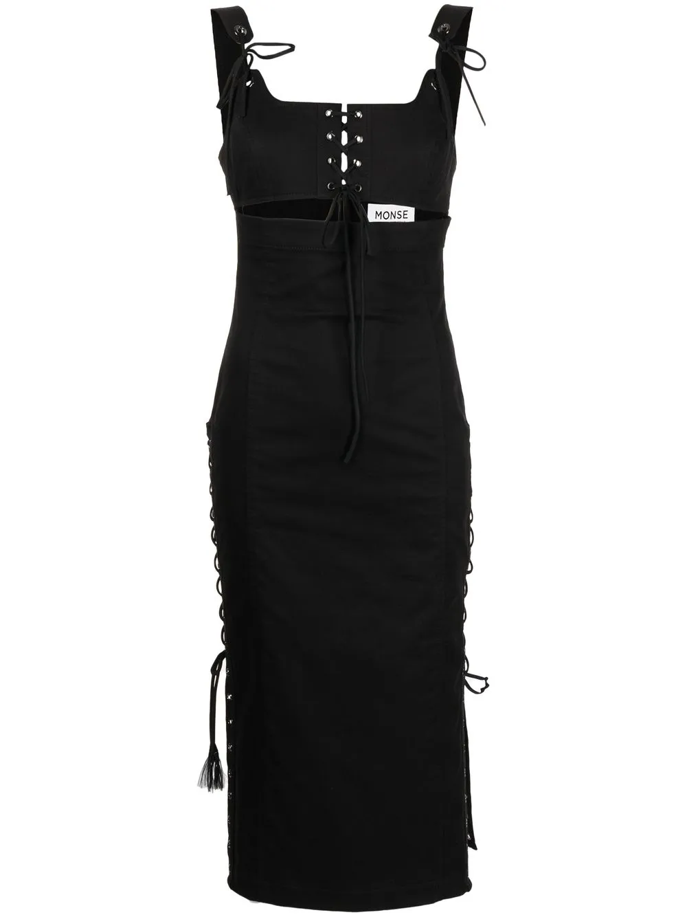 

Monse vestido midi con aberturas y agujetas - Negro