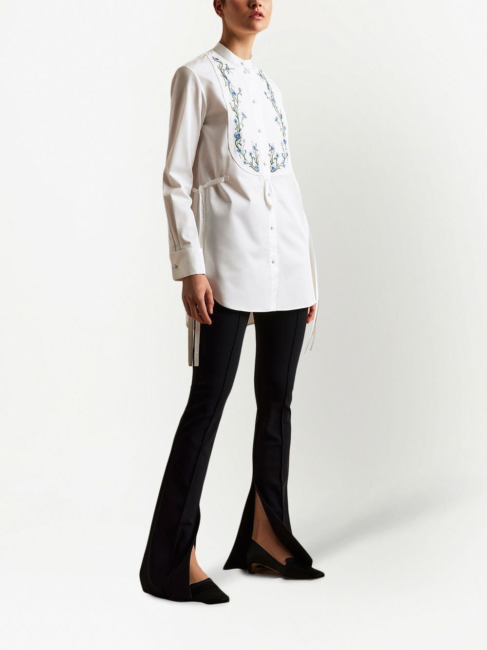 adam lippes floral-embroidered side-tie shirt - white
