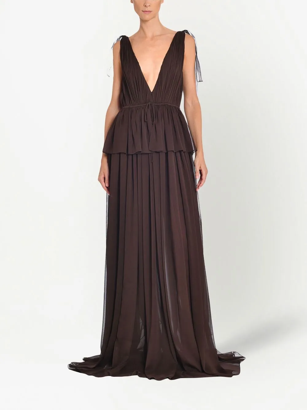 Shop Adam Lippes Dendur Ruffled Silk Gown In Brown