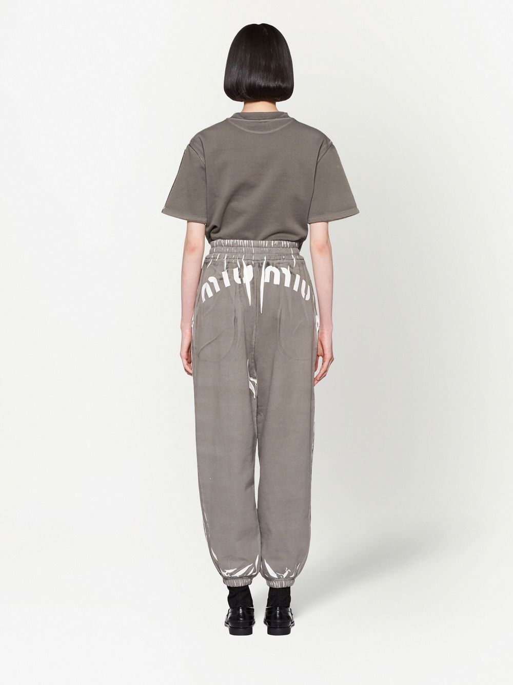 Shop Miu Miu Logo-print Cropped T-shirt In Grey