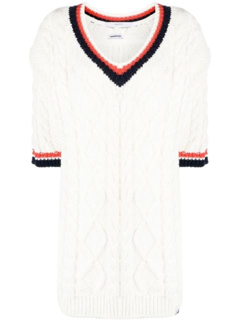 pushBUTTON three-quarter sleeve cable-knit top