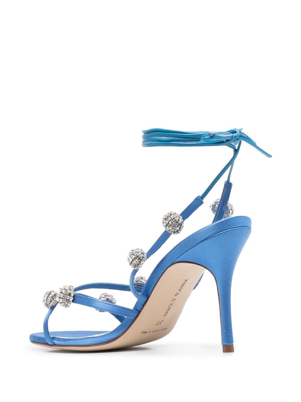 Manolo Blahnik Elsaka Ankle-wrap Stiletto Sandals In Blue | ModeSens