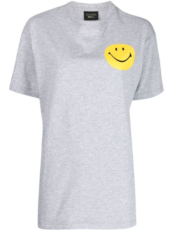 smiley-face slogan-print T-shirt