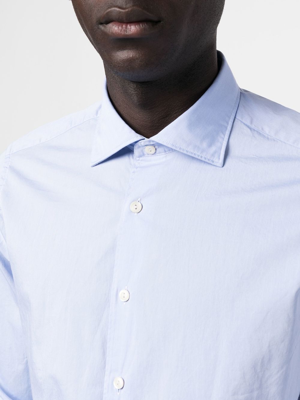 Shop Tintoria Mattei Spread-collar Long-sleeve Shirt In Blue