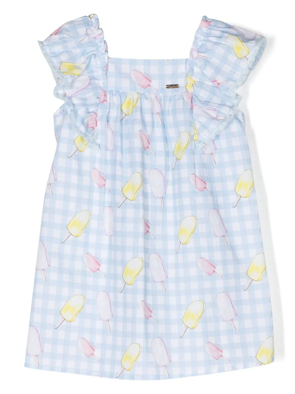 Patachou Kids' Ice-cream Motif Checkered Dress In Blue