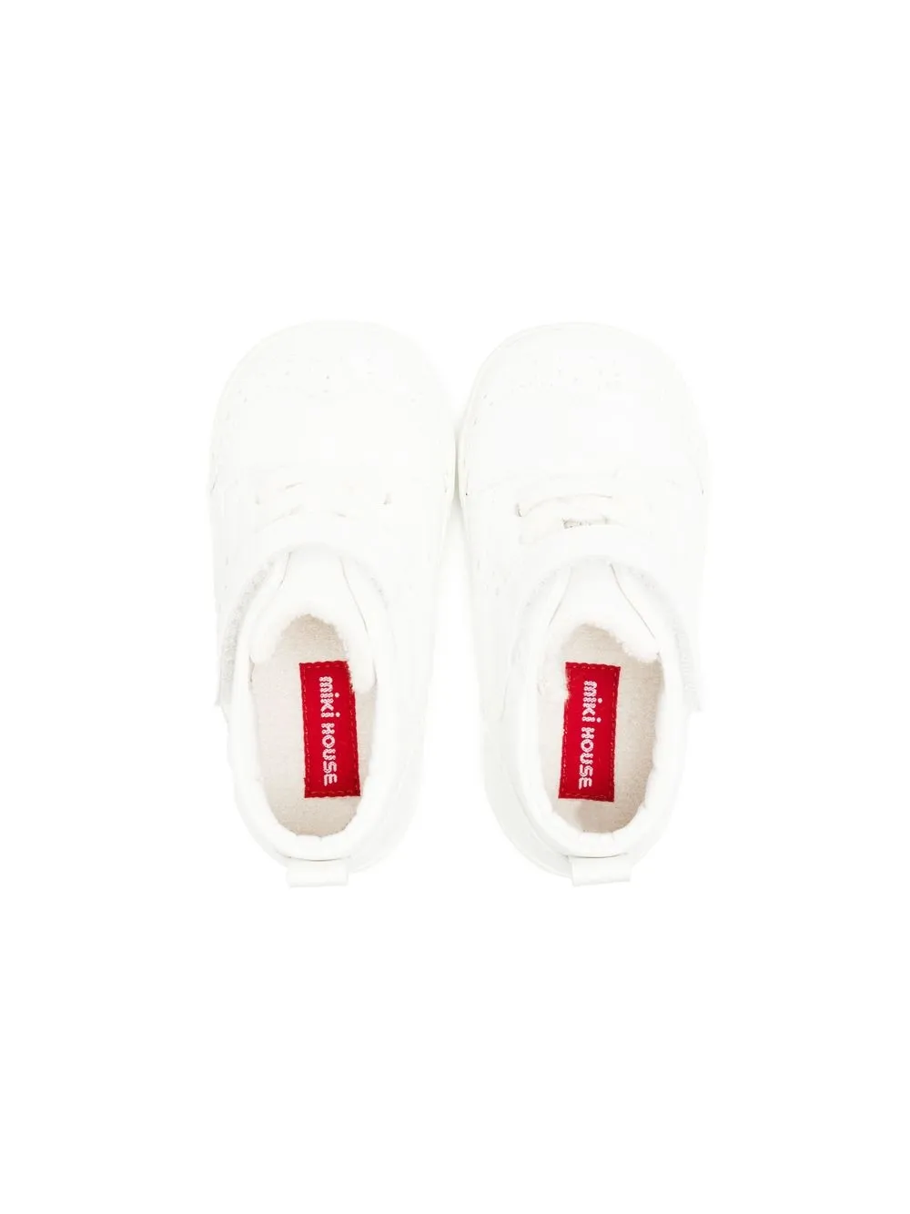 Shop Miki House Touch-strap Lace-up Sneakers In White