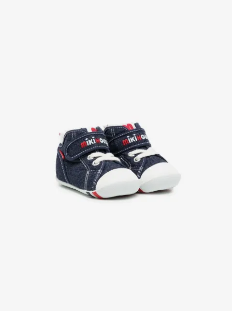 Miki House logo-embroidered denim sneakers