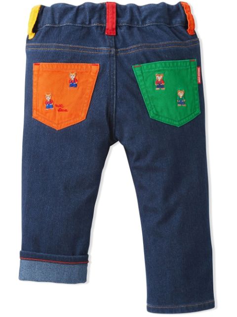 embroidered-bear straight-leg jeans