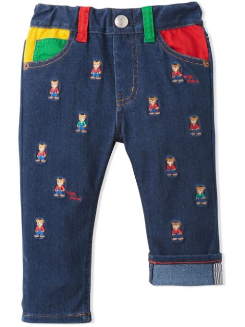 Miki House embroidered-bear straight-leg jeans