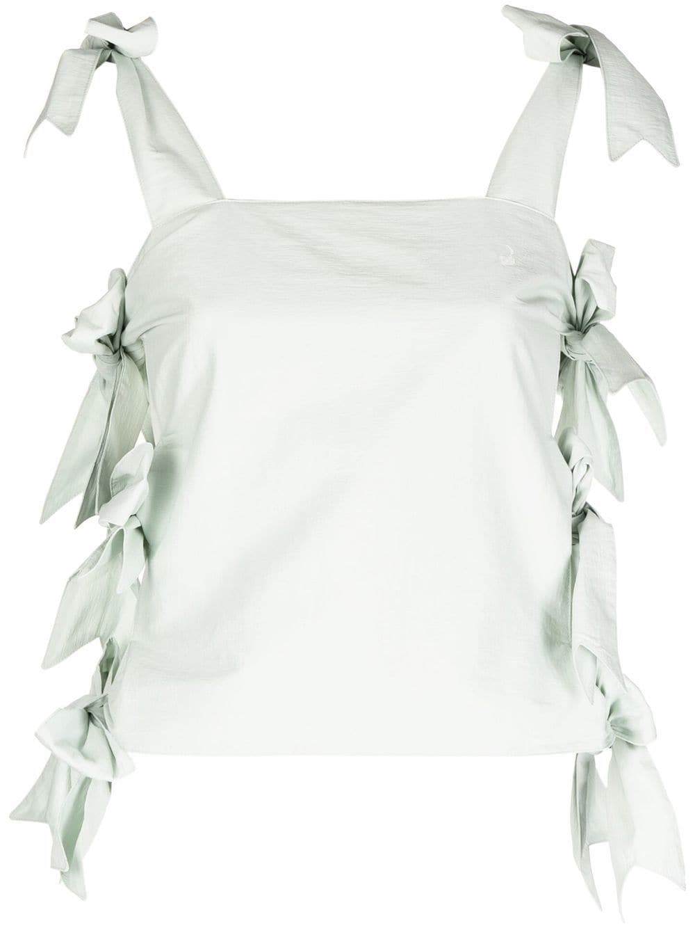 Pushbutton Side Bow-embellished Detail Top In Green