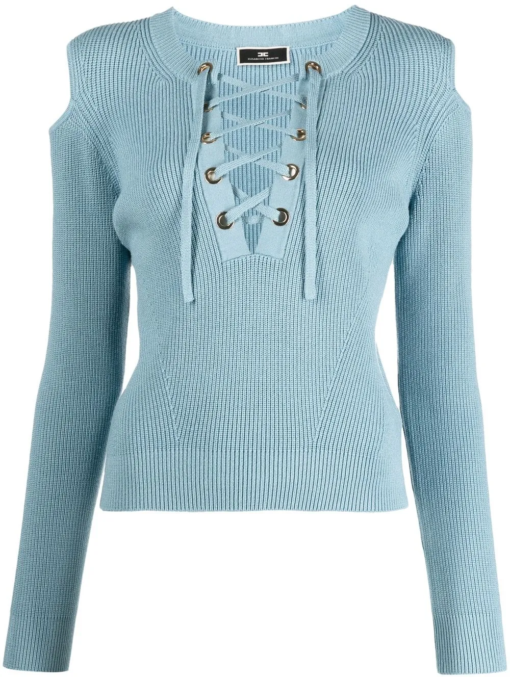 

Elisabetta Franchi lace-up ribbed-knit jumper - Blue