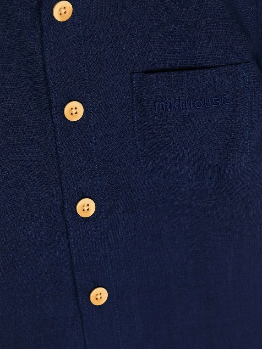 Miki House Collarless Short-sleeve Shirt In Blue