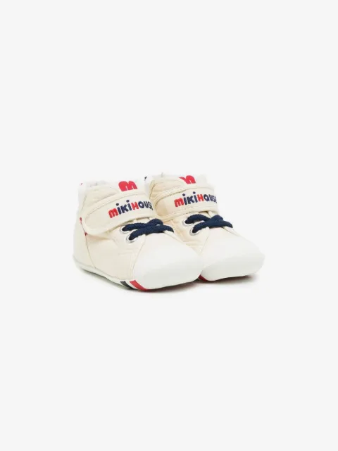 Miki House logo-embroidered stripe-detail sneakers