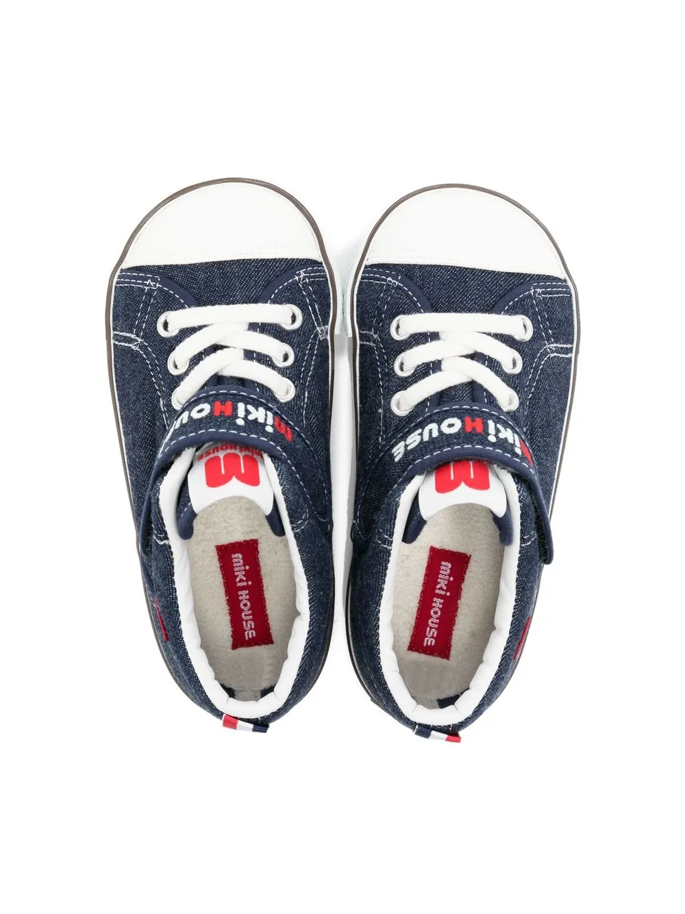 Shop Miki House Logo-embroidered Denim Sneakers In Blue