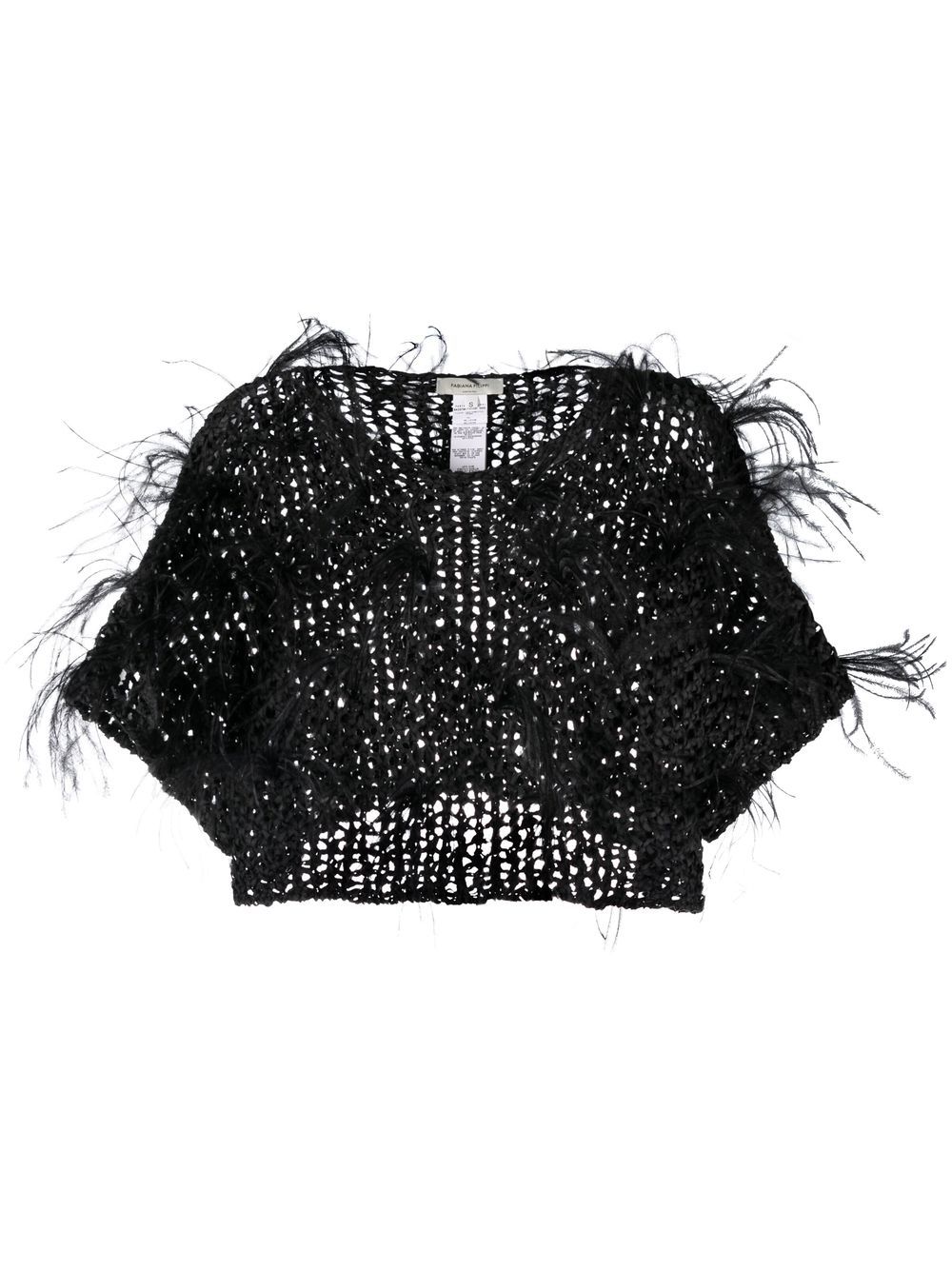 Shop Fabiana Filippi Feather-trimmed Open-knit Top In Schwarz