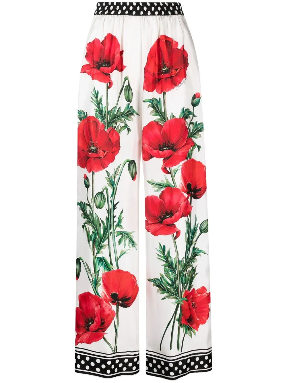 Dolce & Gabbana Floral-print Silk-twill Wide-leg Pants In White