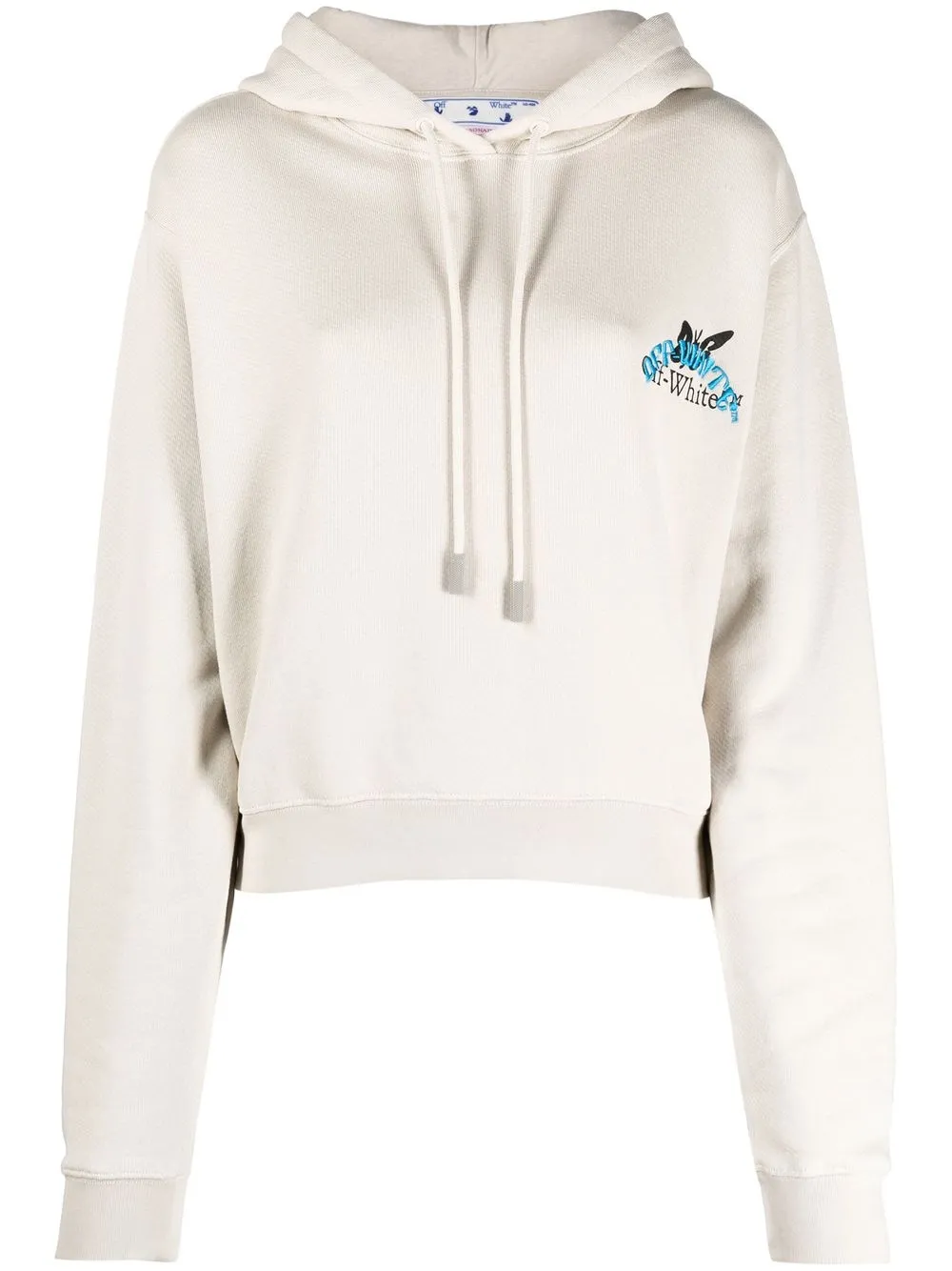 Off-white Embroidered-logo Cotton Hoodie In Neutrals