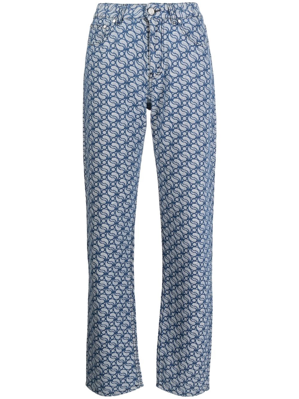 graphic-print high-waisted jeans