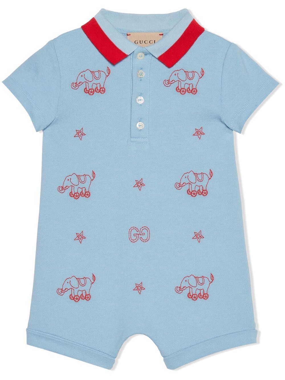 Gucci Babies' Elephant-embroidered Cotton Piquet Shorties In Blue