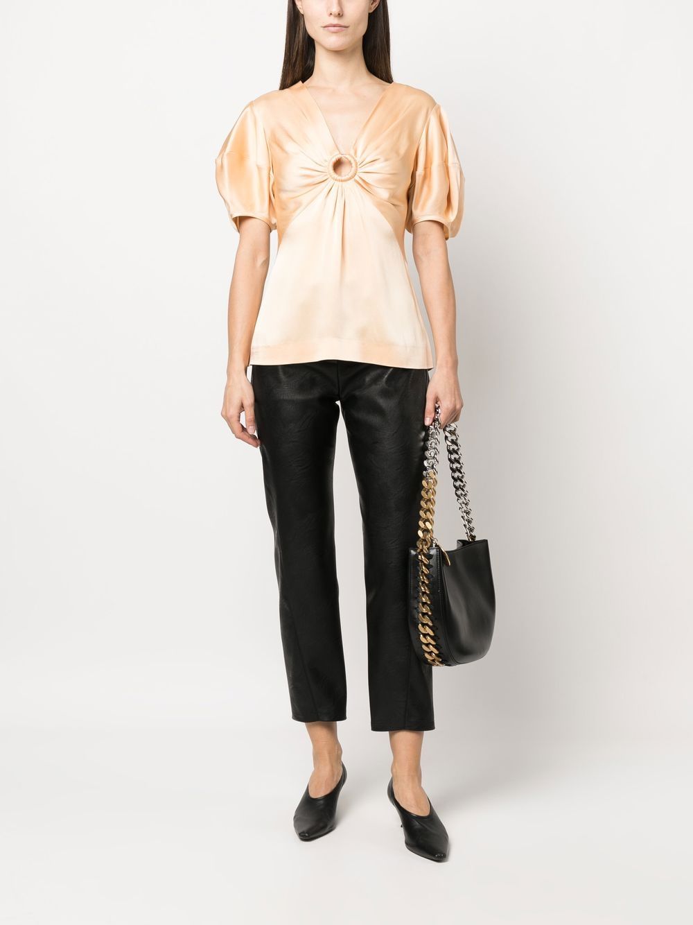 Shop Stella Mccartney Puff-sleeve Ruched Blouse In Nude