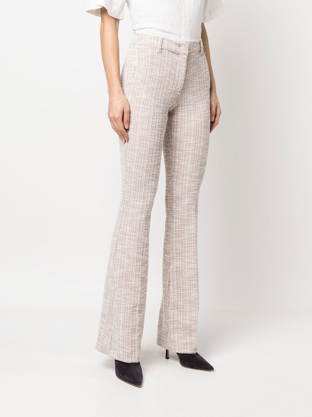 Shop Liu •jo Tweed Flared Trousers In Pink