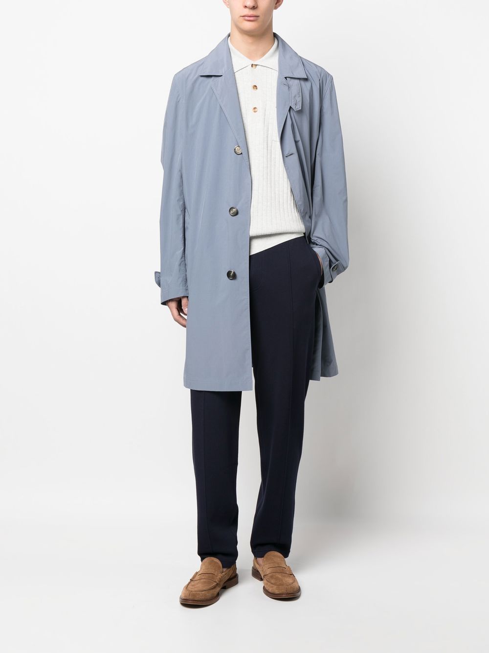 Brunello Cucinelli Trenchcoat met enkele rij knopen - Blauw