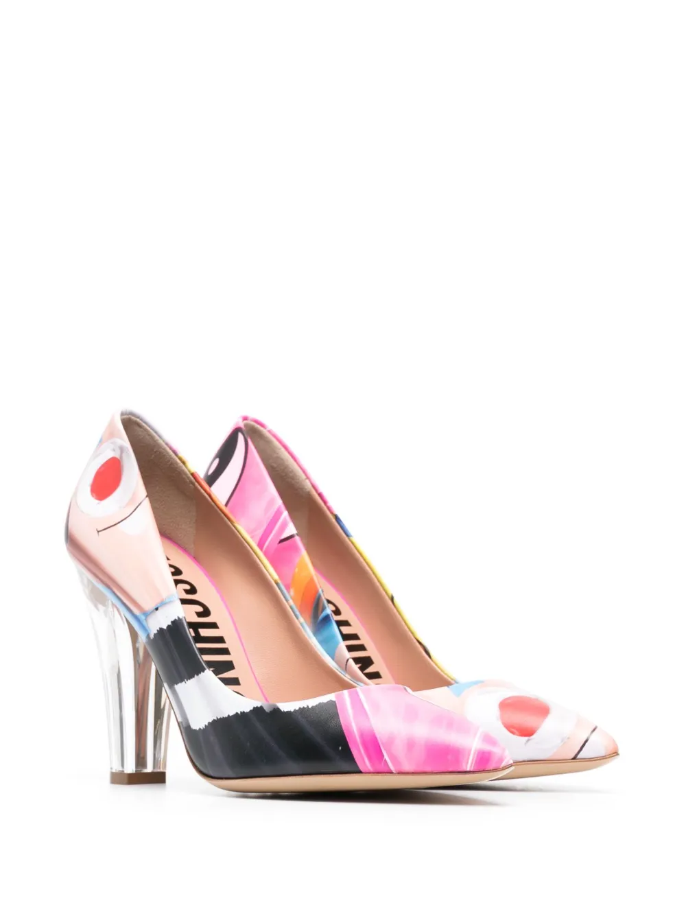 Moschino 100mm graphic-print leather pumps - Roze