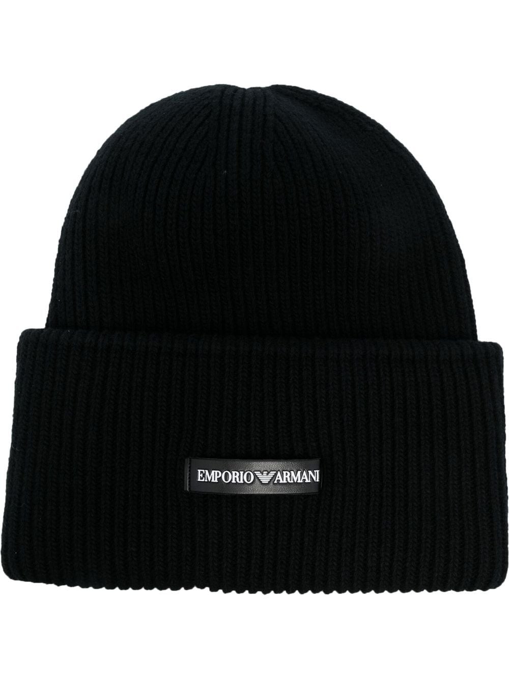Emporio Armani Logo-patch Beanie Hat In Black