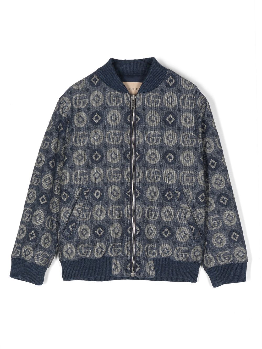 Gucci Kids monogram-jacquard denim bomber jacket - Blue