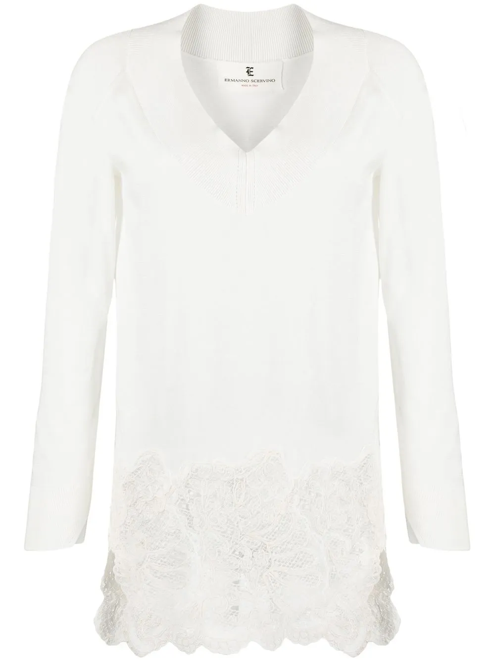 

Ermanno Scervino lace-trim V-neck jumper - White